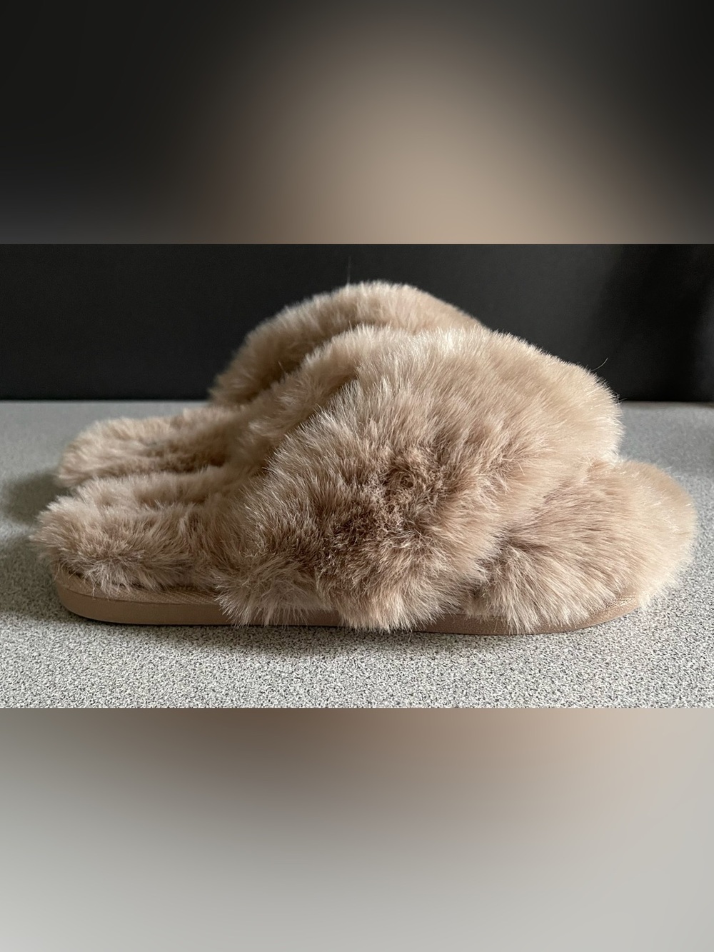 Nine West Plush Crossover Faux Fur Slippers - Brown Size 7-8 - Picture 3 of 6